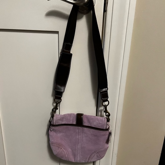 Coach suede light purple bag with brown strap and front buckle. Never worn! - Picture 2 of 4